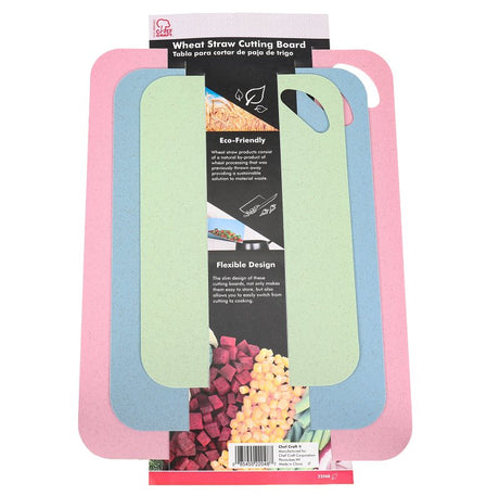 Chef Craft 22048 Cutting Board Set, Wheat Straw, Blue/Green/Pink