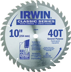 Irwin 15270 Circular Saw Blade, 0.06 in Dia, 5/8 in Arbor, 40-Teeth, Carbide Cutting Edge, Applicable Materials: Wood