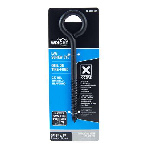 Wright 5/16 in. D X 5 in. L Black Steel Lag Screw Eye 225 lb 1 pk