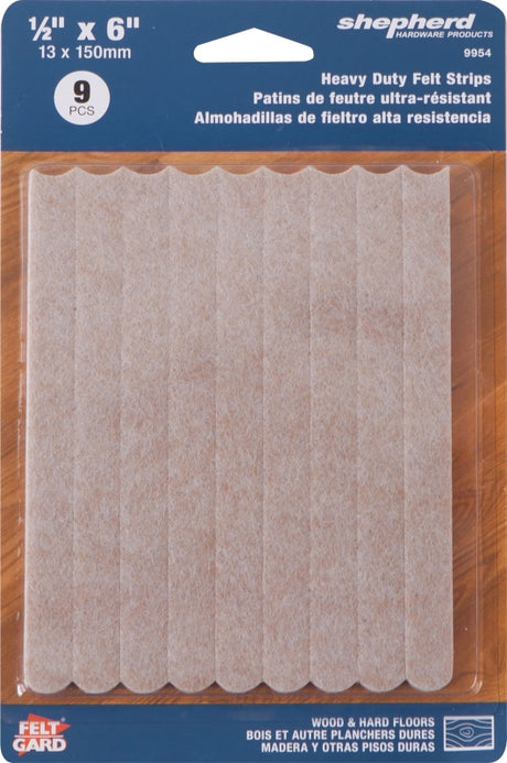 Shepherd Hardware 9954 Heavy-Duty Self-Adhesive Furniture Strip, Felt, Beige, 6 in L, 1/2 in W, Rectangular