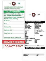 Centurion TAG150PT1 Rental Item Tag, READY-TO-RENT/SERVICE REQUIRED, 3-1/8 in W x 6-1/4 in H Dimensions