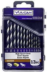 Vulcan 242790OR Plastic Case Drill Bit Set, 13-Piece, High-Speed Steel, Black Oxide/Polished