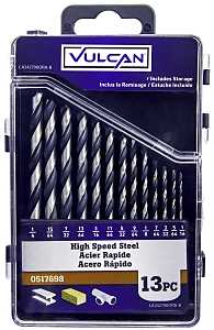 Vulcan 242790OR Plastic Case Drill Bit Set, 13-Piece, High-Speed Steel, Black Oxide/Polished