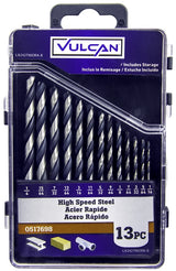 Vulcan 242790OR Plastic Case Drill Bit Set, 13-Piece, High-Speed Steel, Black Oxide/Polished