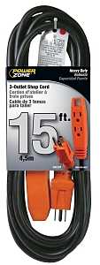 PowerZone OR890715 Extension Cord, 14 AWG Cable, 5-15P Grounded Plug, 5-15R Grounded Receptacle, 15 ft L, 125 V