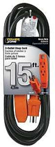 PowerZone OR890715 Extension Cord, 14 AWG Cable, 5-15P Grounded Plug, 5-15R Grounded Receptacle, 15 ft L, 125 V