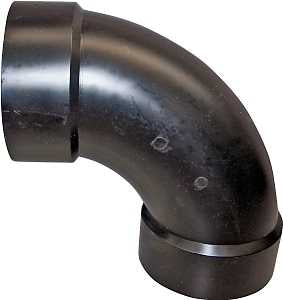 Canplas 102279BC Long Sweep Elbow, 4 in, Hub, 90 deg Angle, ABS, Black
