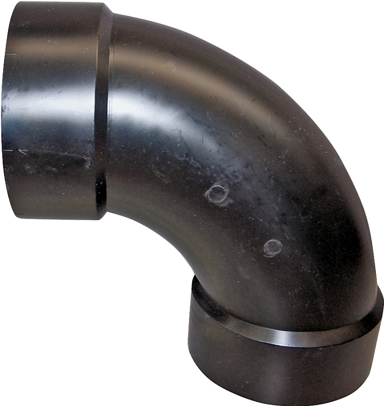 Canplas 102279BC Long Sweep Elbow, 4 in, Hub, 90 deg Angle, ABS, Black