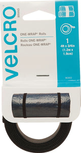 VELCRO Brand One Wrap 90302 Hook and Loop Fastener, 3/4 in W, 48 in L, Velcro, Black, Pack of 6