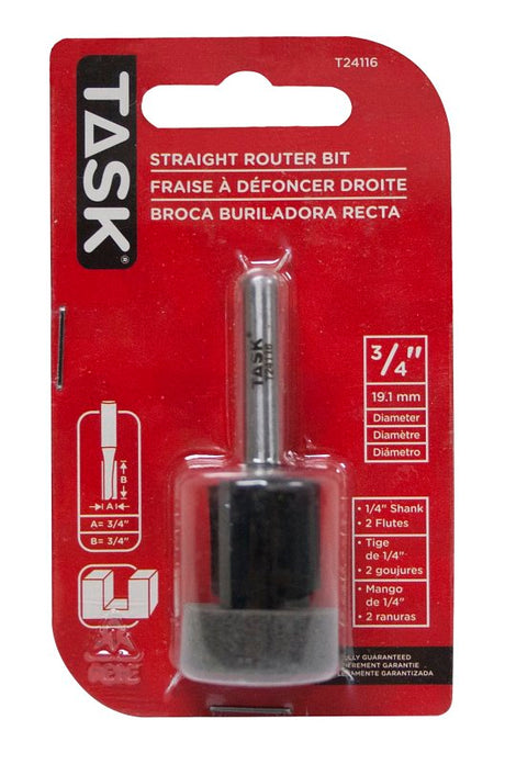 Task T24116 Router Bit, 3/4 in Dia Cutter, 1/4 in Dia Shank, Steel/Tungsten Carbide