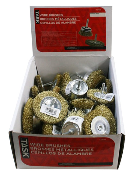 TASK T22630 Wire Wheel and Cup Brush Kit, 1/4 in Arbor/Shank, Steel Bristle, Pack of 30