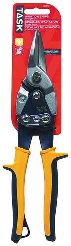 TASK T22370 Aviation Snip, 10 in OAL, Straight Cut, Chrome Molybdenum Steel Blade, Soft-Touch Handle, Yellow Handle