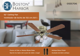 Boston Harbor CF-78049L Ceiling Fan Light Kit, 5-Blade, Brushed Nickel Housing, 52 in Sweep, MDF Blade, 3-Speed