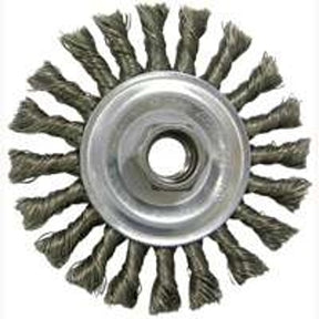 Vortec Pro 36055 Wire Wheel Brush, 4 in Dia, 5/8-11 Arbor/Shank, Twisted Bristle, 0.02 in Dia Bristle