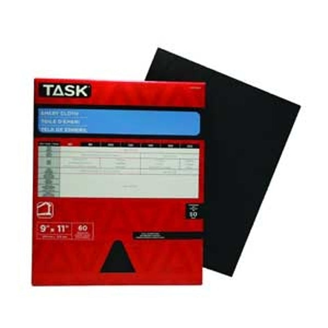 TASK EMO5060 Sanding Sheet, 11 in L, 9 in W, Medium, 60 Grit, Emery Abrasive, Cloth Backing, Pack of 50