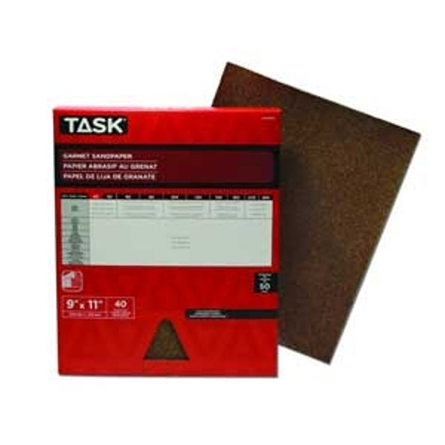 TASK GA11060 Sandpaper, 11 in L, 9 in W, Medium, 60 Grit, Garnet Abrasive, Pack of 50