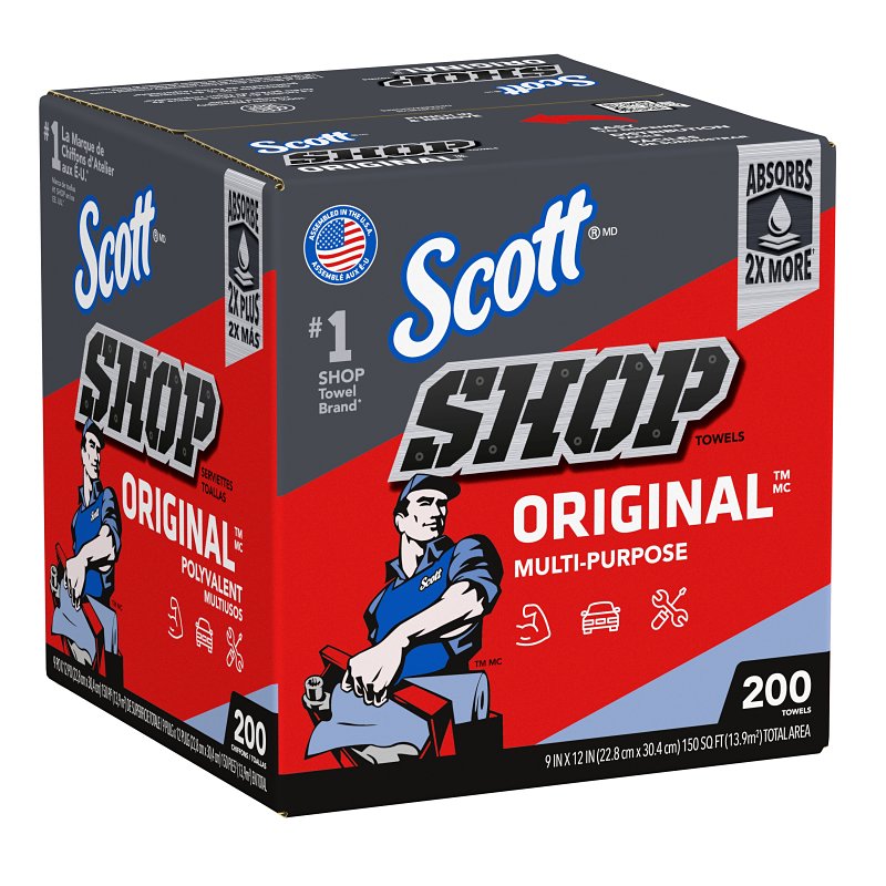 Scott 75190 Shop Towel, 10 in L, 12 in W, Crepe Paper, Blue