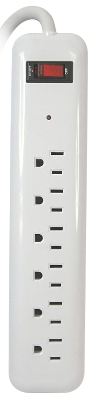 PowerZone OR802124 Surge Protector, 125 V, 15 A, 6-Outlet, 750 Joules Energy, White