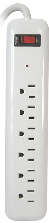 PowerZone OR802124 Surge Protector, 125 V, 15 A, 6-Outlet, 750 Joules Energy, White