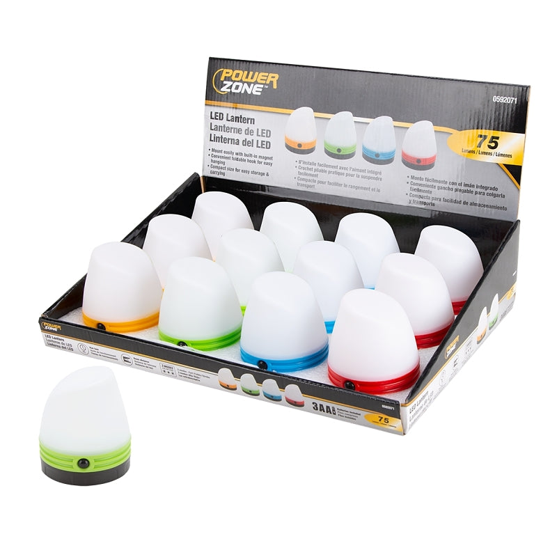 PowerZone 12461 Lantern, AA Battery, LED Lamp, White Light, Plastic, Pack of 12