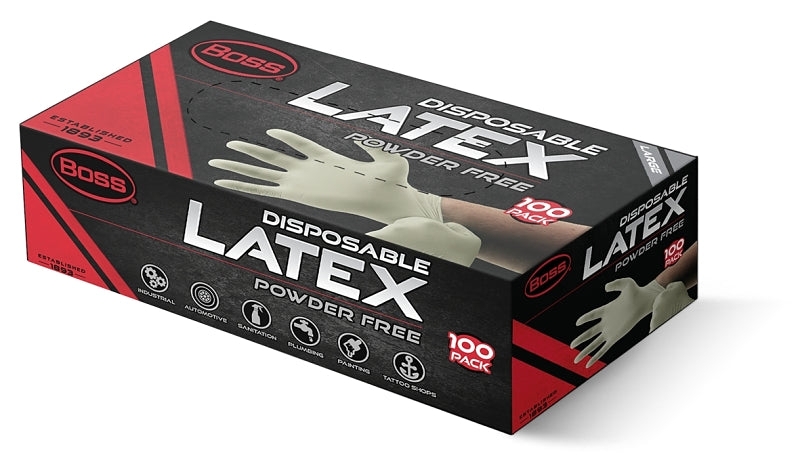 Boss B22011-L Disposable Gloves, L, Late, Powder-Free, White