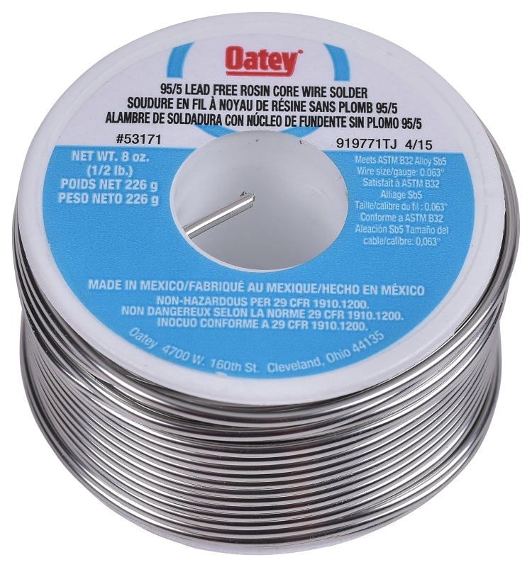 Oatey 53171 Rosin Core Wire Solder, 1/2 lb, Solid, Silver, 450 to 464 deg F Melting Point