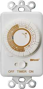 Woods 59745 Mechanical Timer, 20 A, 125 V, 2500 W, 24 hr Time Setting, 24 On/Off Cycles Per Day Cycle, White
