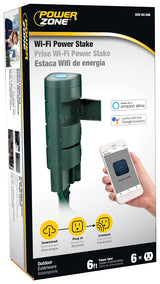 PowerZone ORWFICDTSTK6 Power Stake, 1-Pole, 125 V, Grounded Socket, Wi-Fi, Green