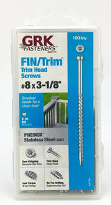 GRK Fasteners 37734 Screw, 3-1/8 in L, Trim Head, Stainless Steel, 100 PK