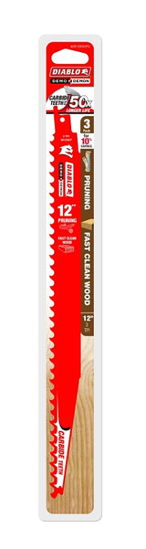 Diablo DS1203CP3 Series Reciprocating Saw Blade, Applicable Materials: Wood, 12 in L, 3 TPI, Carbide Cutting Edge, 3/PK