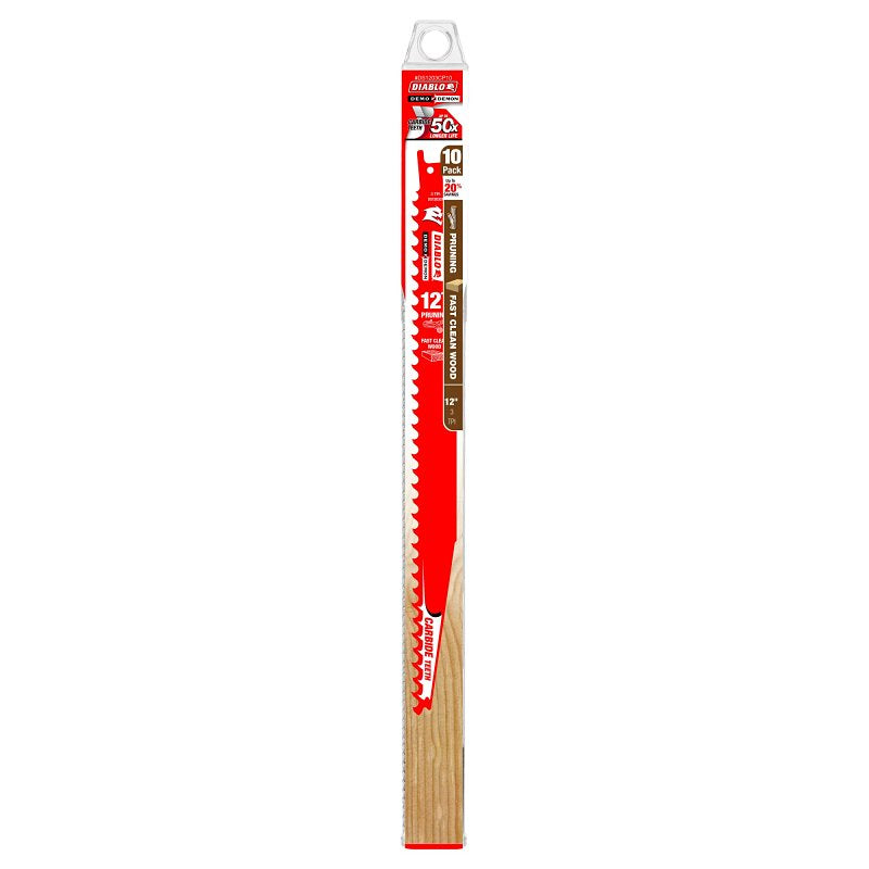 Diablo Demo Demon DS1203CP10 Reciprocating Saw Blade, Applicable Materials: Clean Wood, 1 in W, 12 in L, 3 TPI, 10/PK