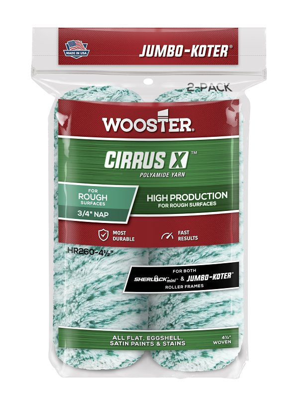 Wooster CIRRUS X Series HR260-4 1/2 Roller Cover, 3/4 in Thick Nap, 4-1/2 in L, European Polyamide Fabric/Woven Cover