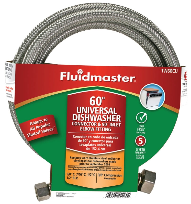 Fluidmaster 1W60CU Dishwasher Connector, 3/8 in, Compression, Polymer/Stainless Steel