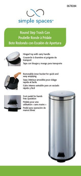 Simple Spaces LYP30F3-3L Trash Can, 7.93 gal Capacity, Plastic/Stainless Steel/Steel, Silver, Flat Lid Closure, Pack of 2