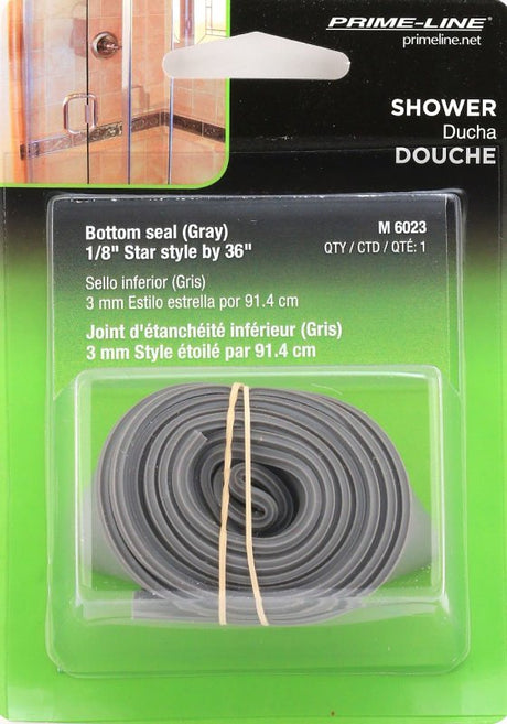 Prime-Line M 6023 Bottom Sweep, 1/8 in W, 1-5/16 in H, Gray, For: Hinged Shower Doors