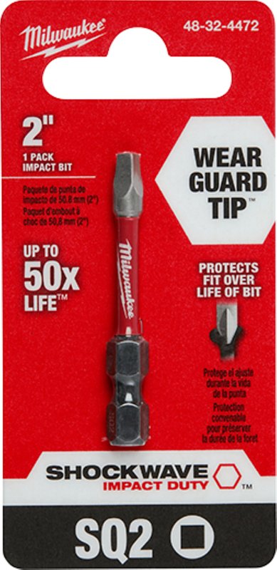 Milwaukee 48-32-4472 Power Bit, #2 Drive, Square Recess Drive, 1/4 in Shank, Hex Shank, 2 in L, Proprietary Steel