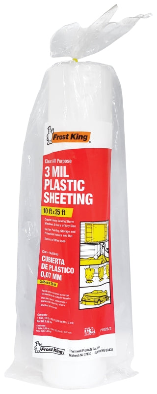 Frost King P1025/3 Polyethylene Sheeting, 25 ft L, 10 ft W, 3 mil Thick, Clear