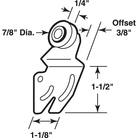 Prime-Line N 6841 Door Roller, 7/8 in Dia Roller, 1/4 in W Roller, Steel, 1-Roller