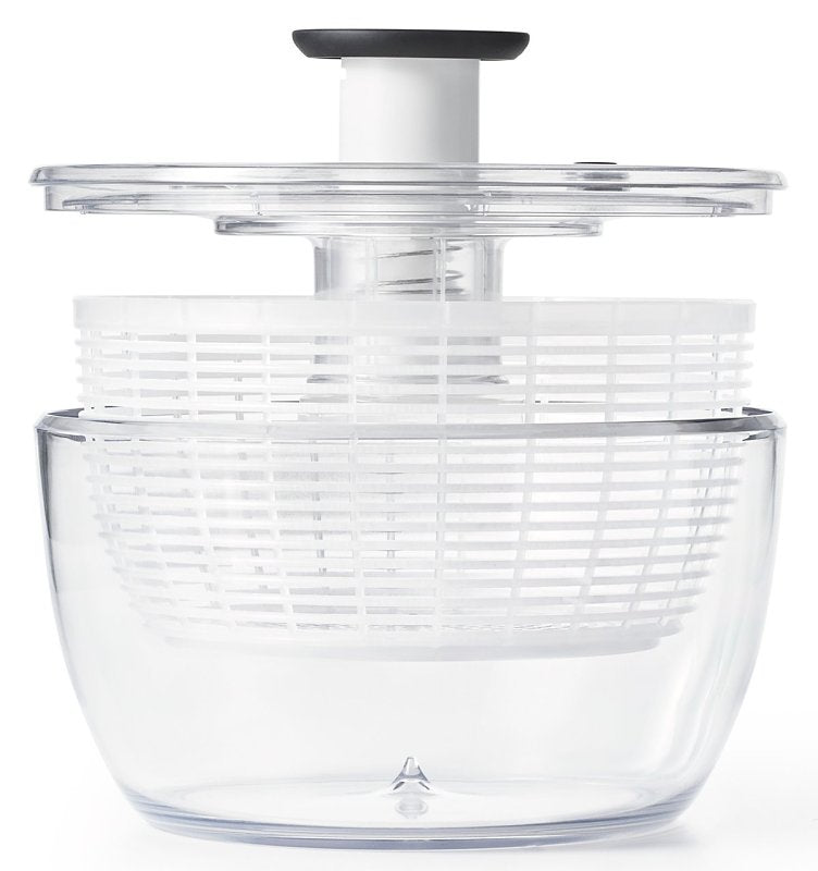 Oxo 32480 Salad Spinner, 4.95 qt Basket, 6.22 qt Bowl, 10-1/2 in Dia, 10-1/2 in W, 6 in H, Plastic, White