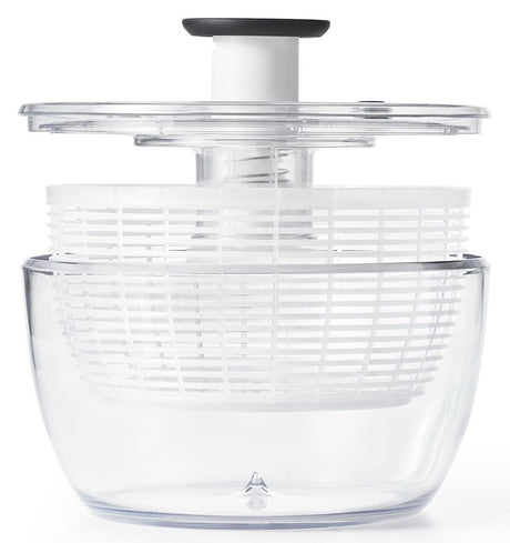 Oxo 32480 Salad Spinner, 4.95 qt Basket, 6.22 qt Bowl, 10-1/2 in Dia, 10-1/2 in W, 6 in H, Plastic, White