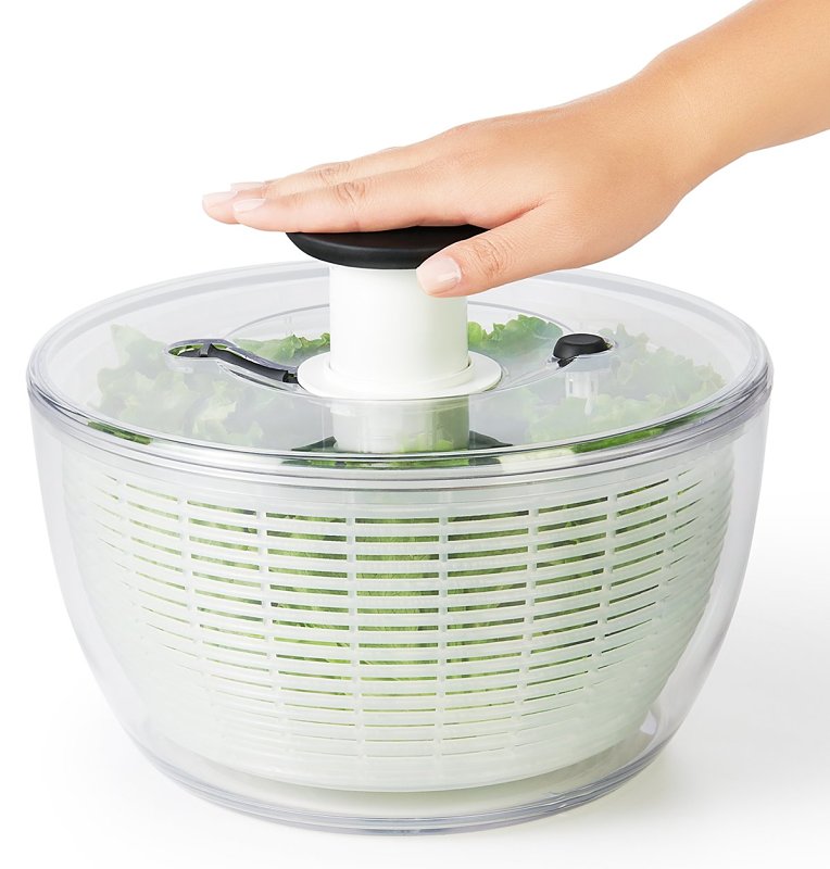 Oxo 32480 Salad Spinner, 4.95 qt Basket, 6.22 qt Bowl, 10-1/2 in Dia, 10-1/2 in W, 6 in H, Plastic, White