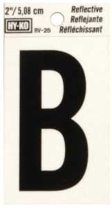 Hy-Ko RV-25 Series RV-25/B Self-Adhesive Reflective Letter, Character: B, 2 in H Character, Black Character, Vinyl, Pack of 10