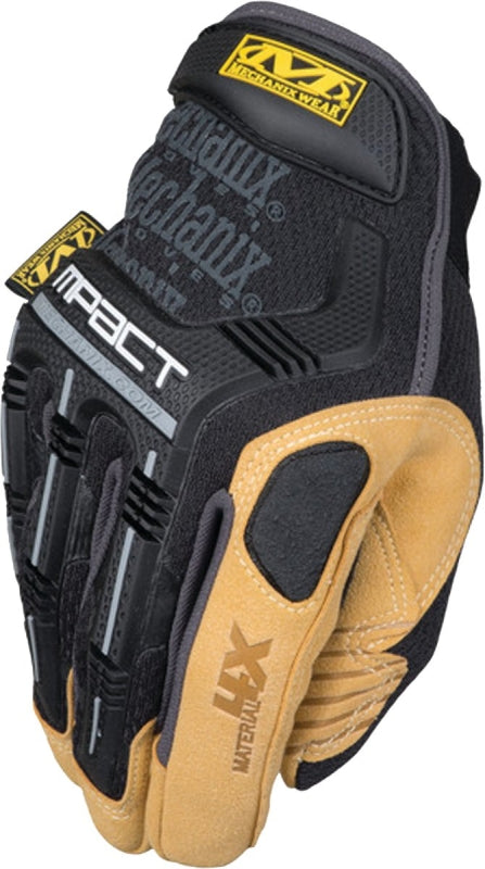 Mechanix Wear Material4X M-Pact Series MP4X-75-010 Work Gloves, Men's, L, 10 in L, Hook-and-Loop Cuff, Black/Brown