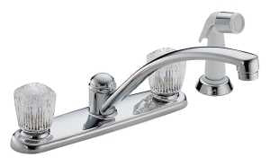 Delta Classic Series 2402LF Kitchen Faucet with Side Sprayer, Chrome Plated, 5-7/16 in H Spout, Brass