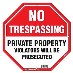 Hy-Ko OCT-110 Property Sign, Octagonal, NO TRESPASSING PRIVATE PROPERTY VIOLATERS WILL BE PROSECUTED, Black/White Legend, Pack of 5