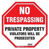 Hy-Ko OCT-110 Property Sign, Octagonal, NO TRESPASSING PRIVATE PROPERTY VIOLATERS WILL BE PROSECUTED, Black/White Legend, Pack of 5