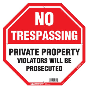 Hy-Ko OCT-110 Property Sign, Octagonal, NO TRESPASSING PRIVATE PROPERTY VIOLATERS WILL BE PROSECUTED, Black/White Legend, Pack of 5