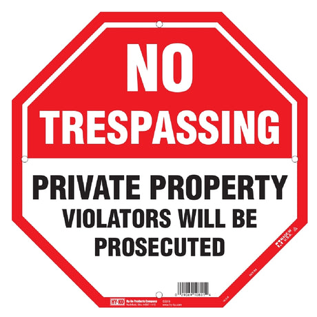 Hy-Ko OCT-110 Property Sign, Octagonal, NO TRESPASSING PRIVATE PROPERTY VIOLATERS WILL BE PROSECUTED, Black/White Legend, Pack of 5