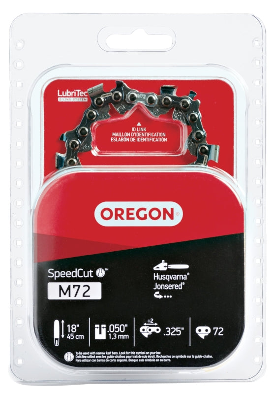 Oregon SpeedCut M72 Chainsaw Chain, 18 in L Bar, 0.05 Gauge, 0.325 in TPI/Pitch, 72-Link