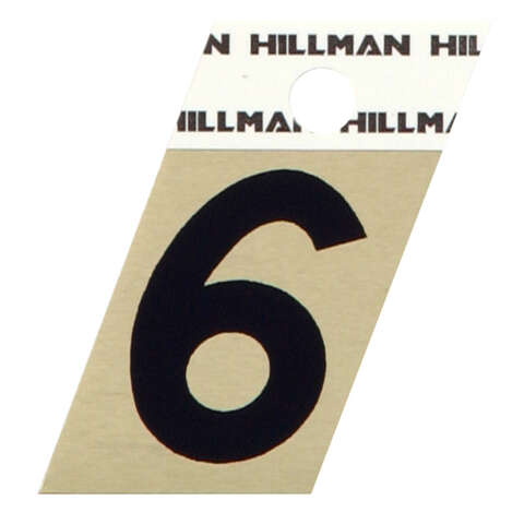 HILLMAN 1.5 in. Reflective Black Aluminum Self-Adhesive Number 6 1 pc, Pack of 6